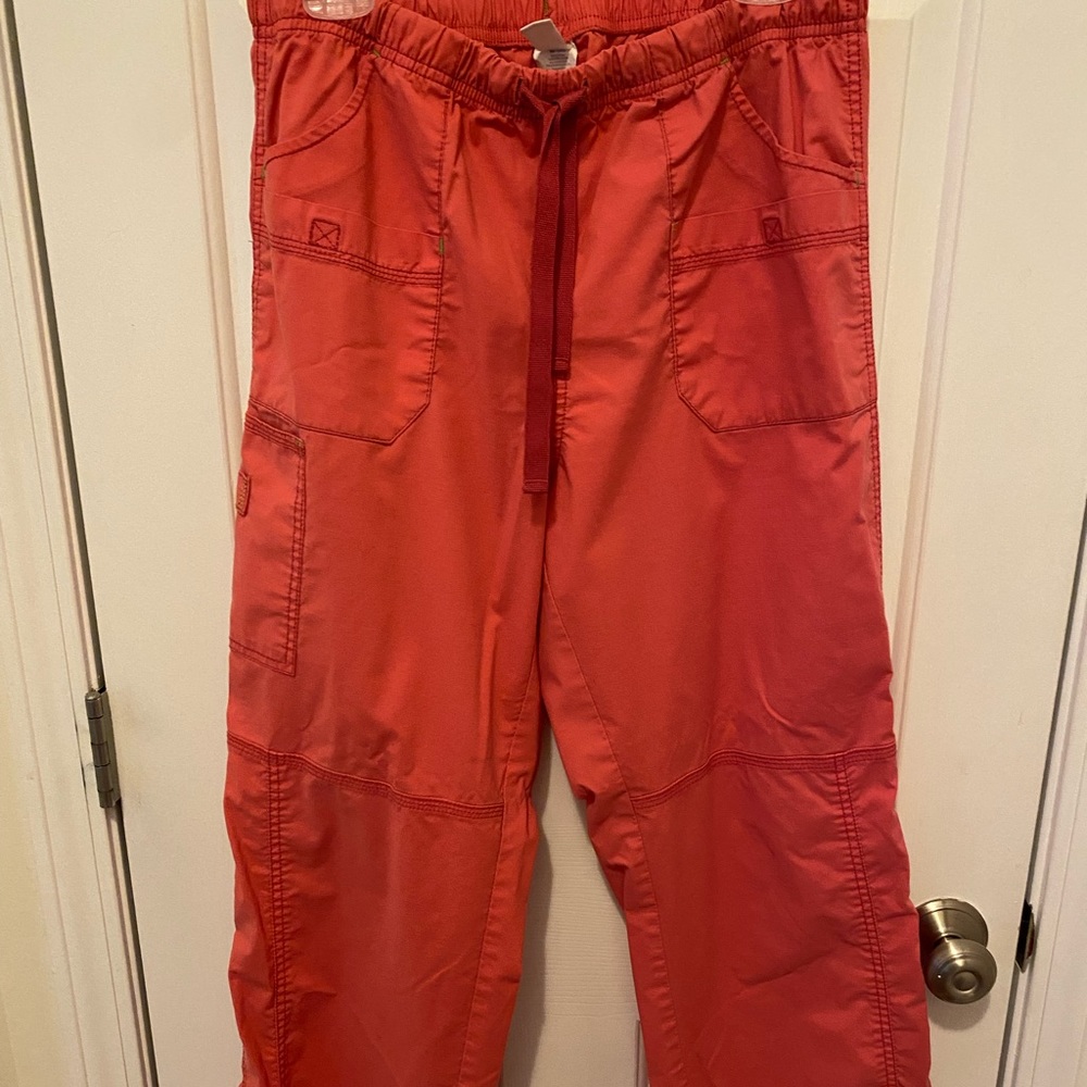 Large coral scrub pants